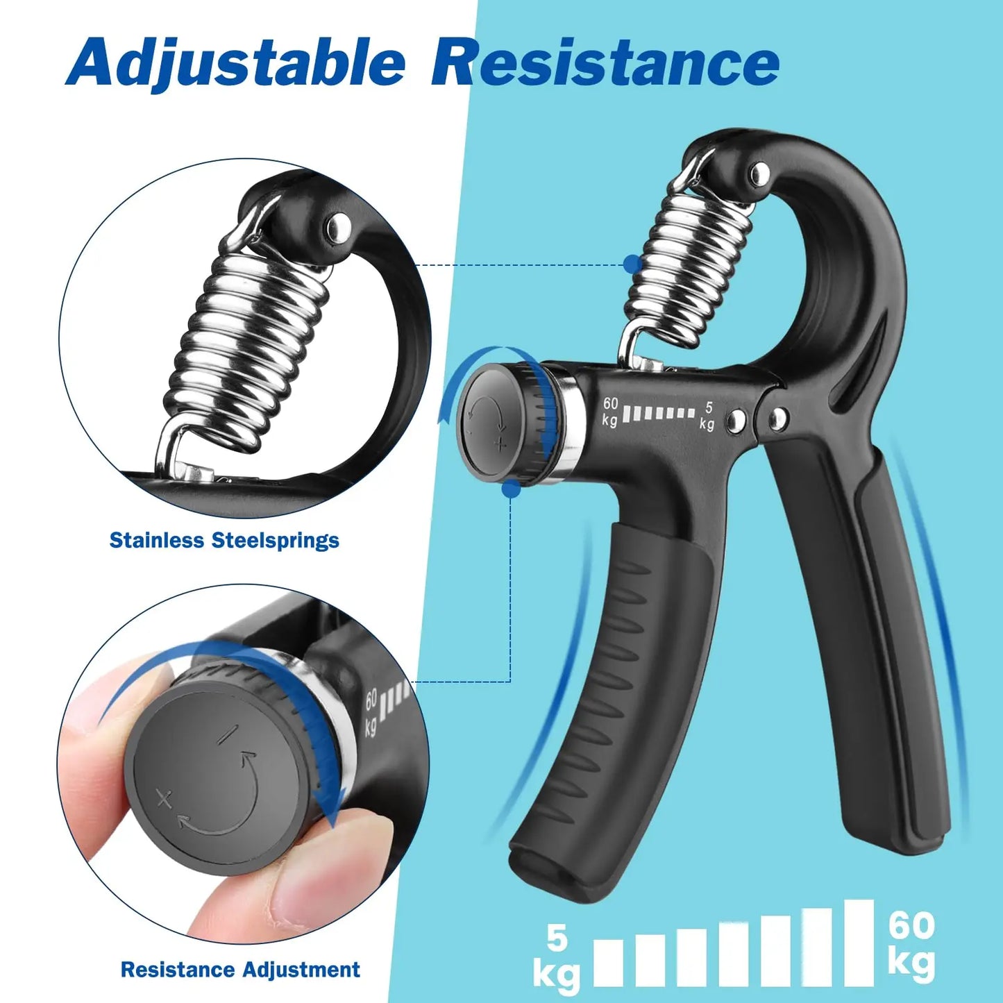 5-60kg Adjustable Hand Grip Strengthener Multi functional Hand Grip Trainer Muscle Building Wrist Forearm Hand Exerciser