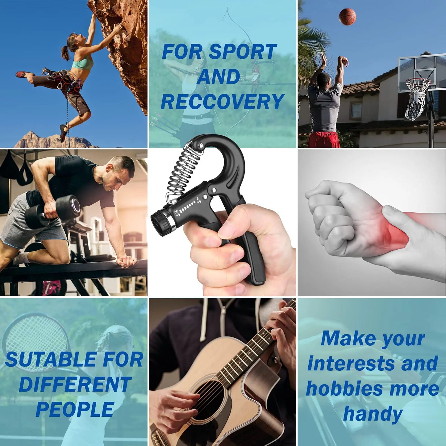 5-60kg Adjustable Hand Grip Strengthener Multi functional Hand Grip Trainer Muscle Building Wrist Forearm Hand Exerciser